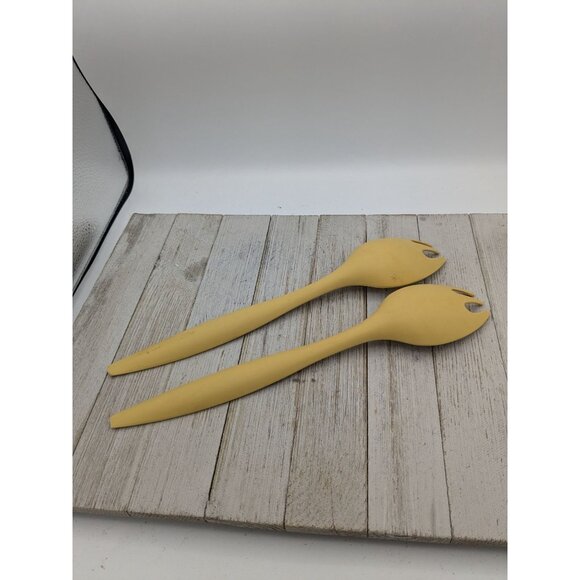 Tupperware Yellow Lot of 2 Salad Spoons Sporks Serving Utensil 12" - Picture 4 of 9